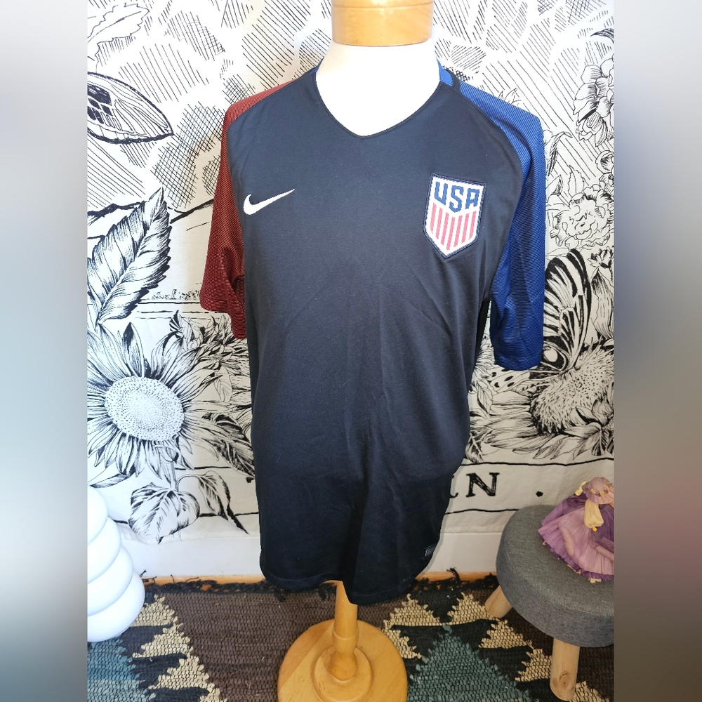 Nike USA Men's Black Jersey with Red and Blue Sleeves